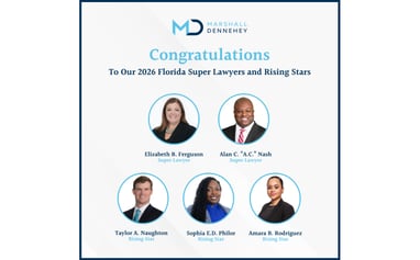 Congratulations to our 2026 Florida Super Lawyers & Rising Stars: Elizabeth Ferguson, A.C. Nash, Taylor Naughton, Sophia Philor, Amara Rodriguez